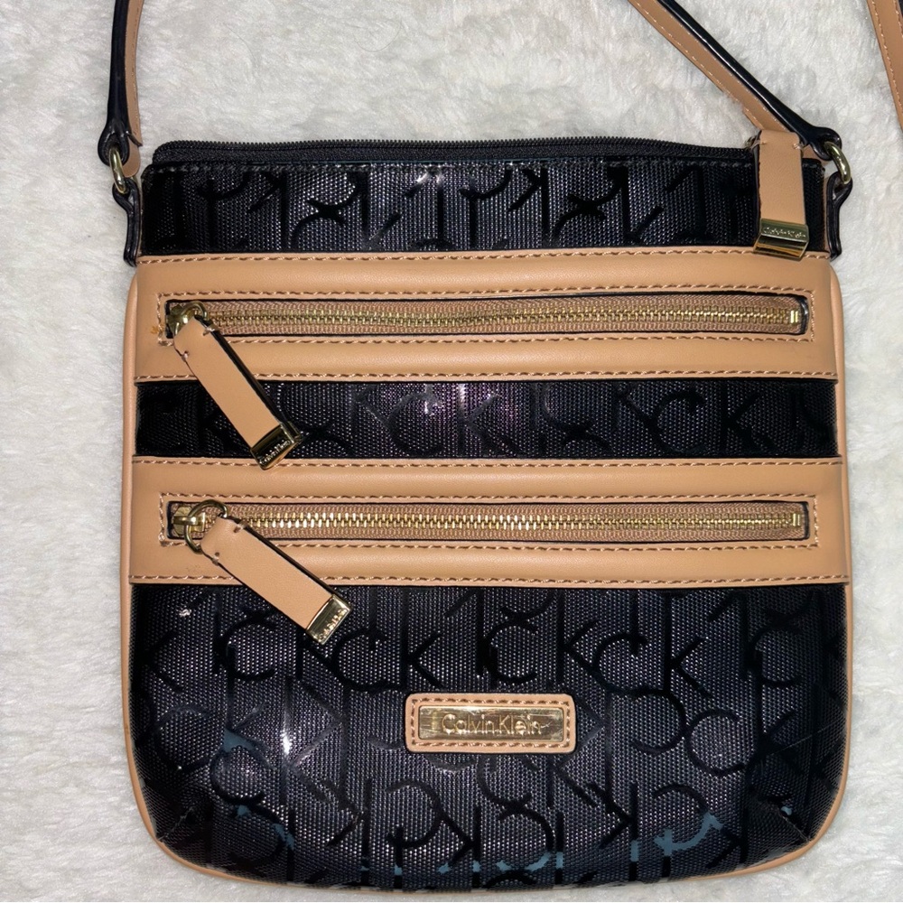 Calvin Klein Crossbody Bag Logo Pattern Black and Nude